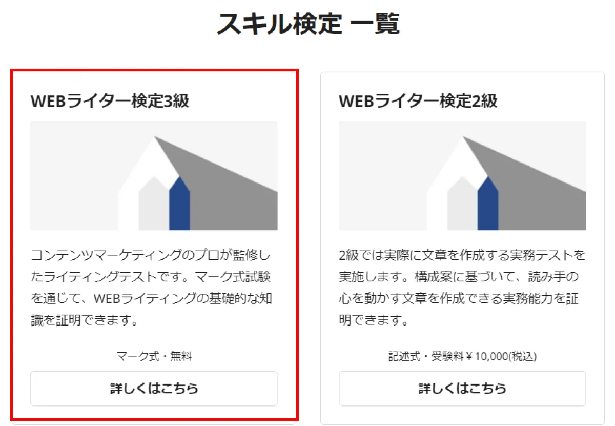 クラウドワークスのスキル検定一覧の画面