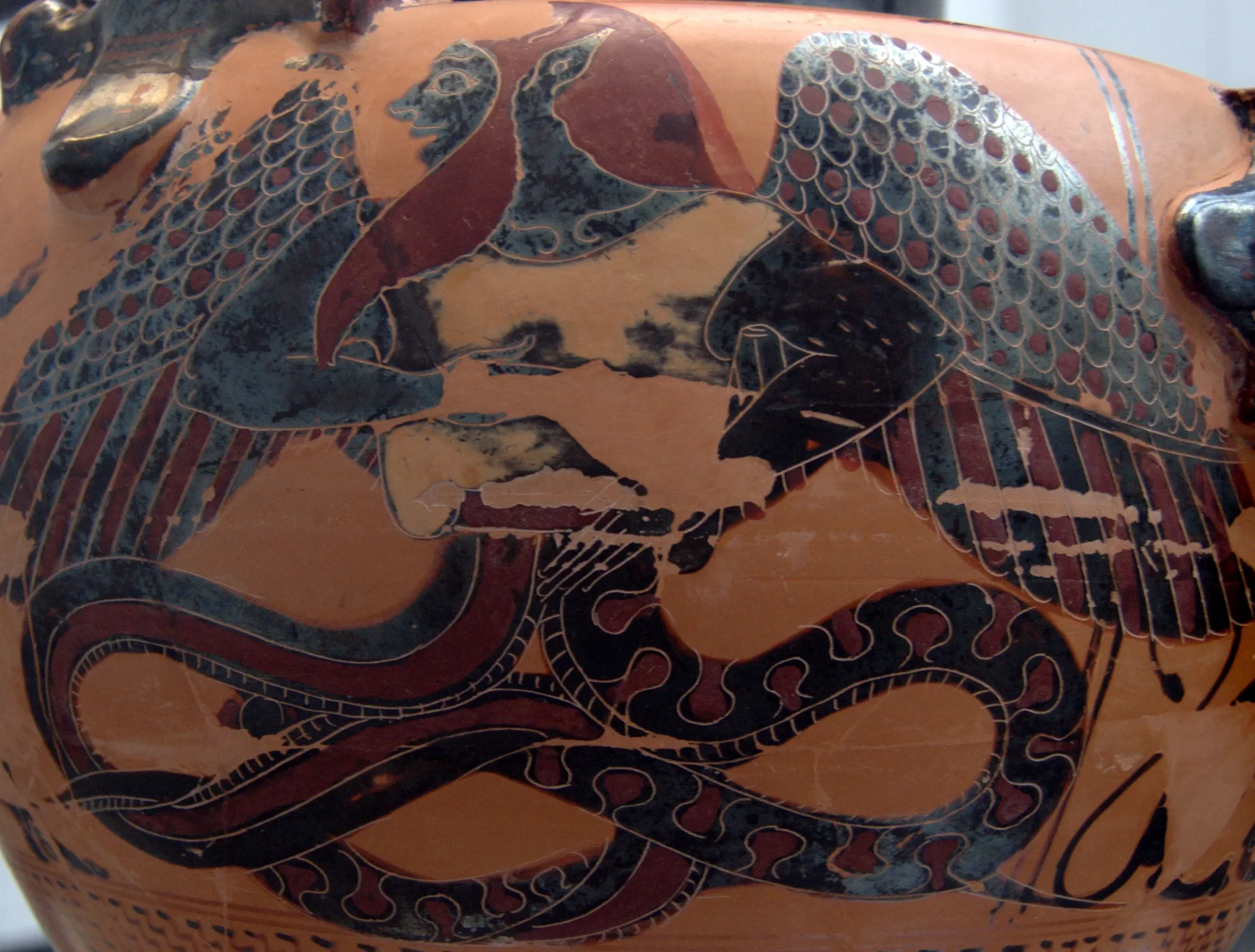 ヒュドリアに描かれた有翼型のテューポーン紀元前540年頃～紀元前530年頃ドイツ・ミュンヘンの州立古代美術博物館所蔵