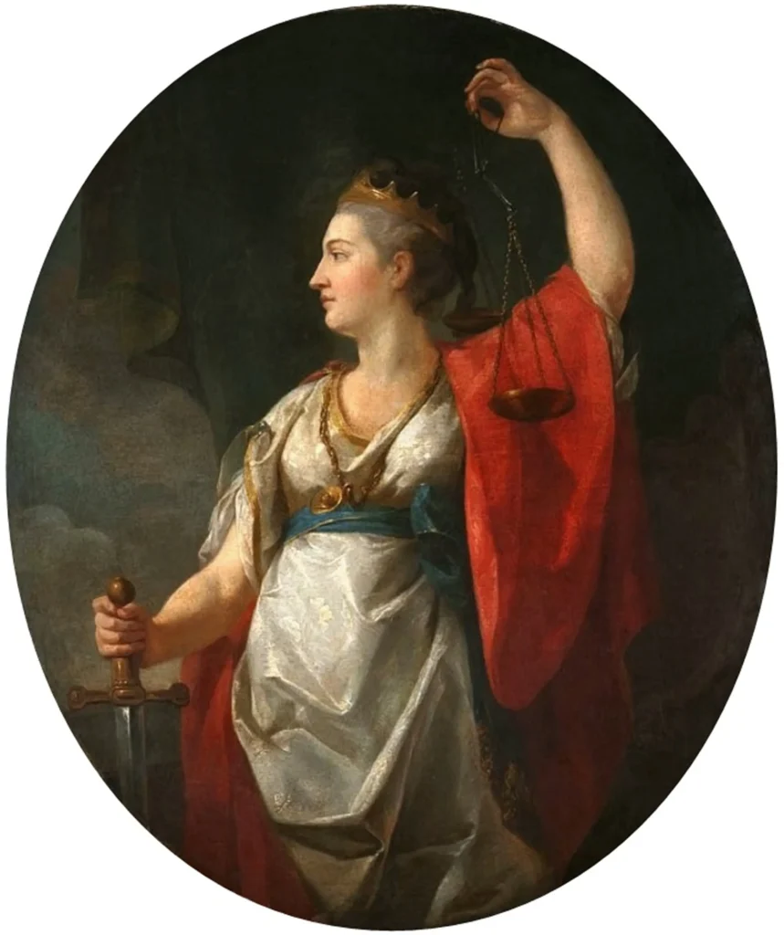 マルチェロ・バッチャレッリ-天秤と剣を持ったテミスの絵画1750年