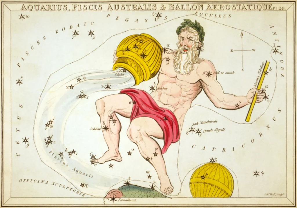 星座カードのセット「ウラニアの鏡」に描かれたみずがめ座1825年頃