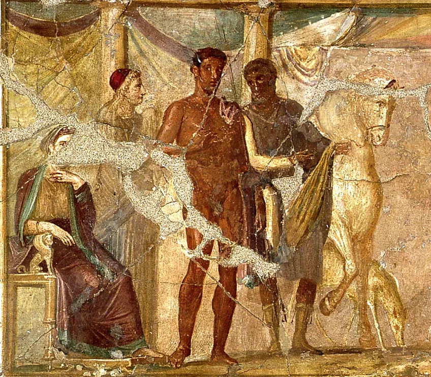 ポンペイの古代フレスコ画より「ヒッポリュトスとパイドラ」
