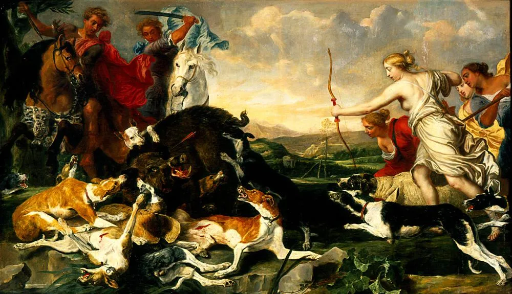 ヤン・フィット-カリュドーンの猪を狩るアタランテとメレアグロス1648年