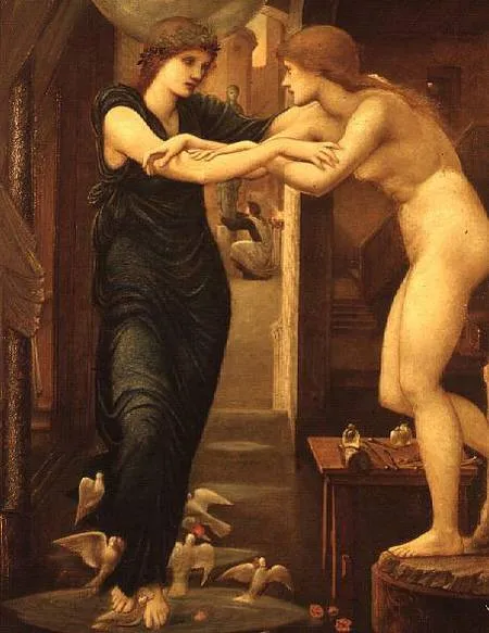 エドワード・バーン=ジョーンズ-連作「ピグマリオンと彫像」より『命を与える女神』1868年