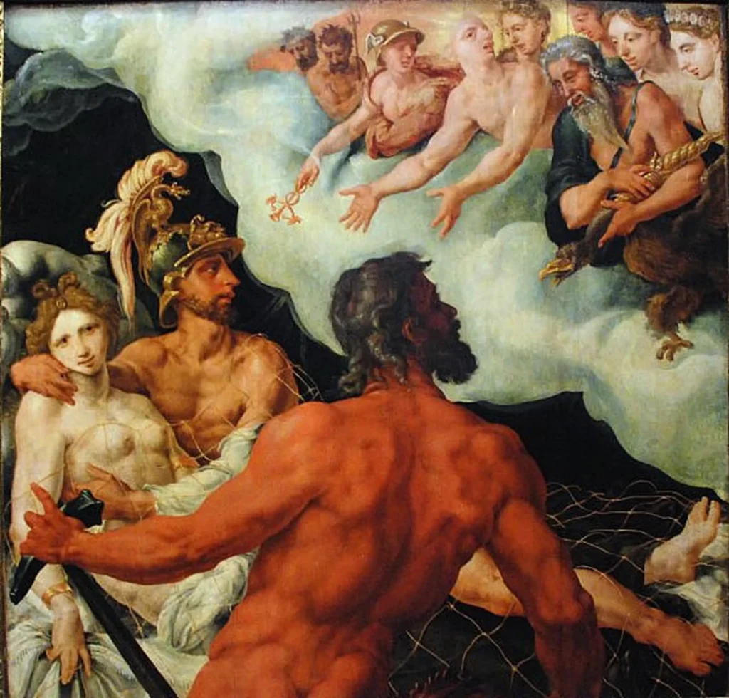 マールテン・ファン・ヘームスケルク『ヘーパイストス、アレースとアプロディーテー』1540年