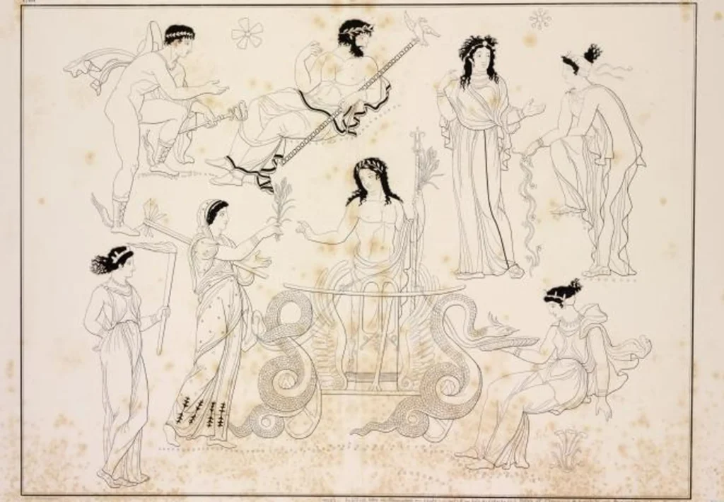 アレクシス・ルイ・ピエール・ウスラン-神々と共に描かれたヘカテ(左下、松明を所持)1844年-1861年