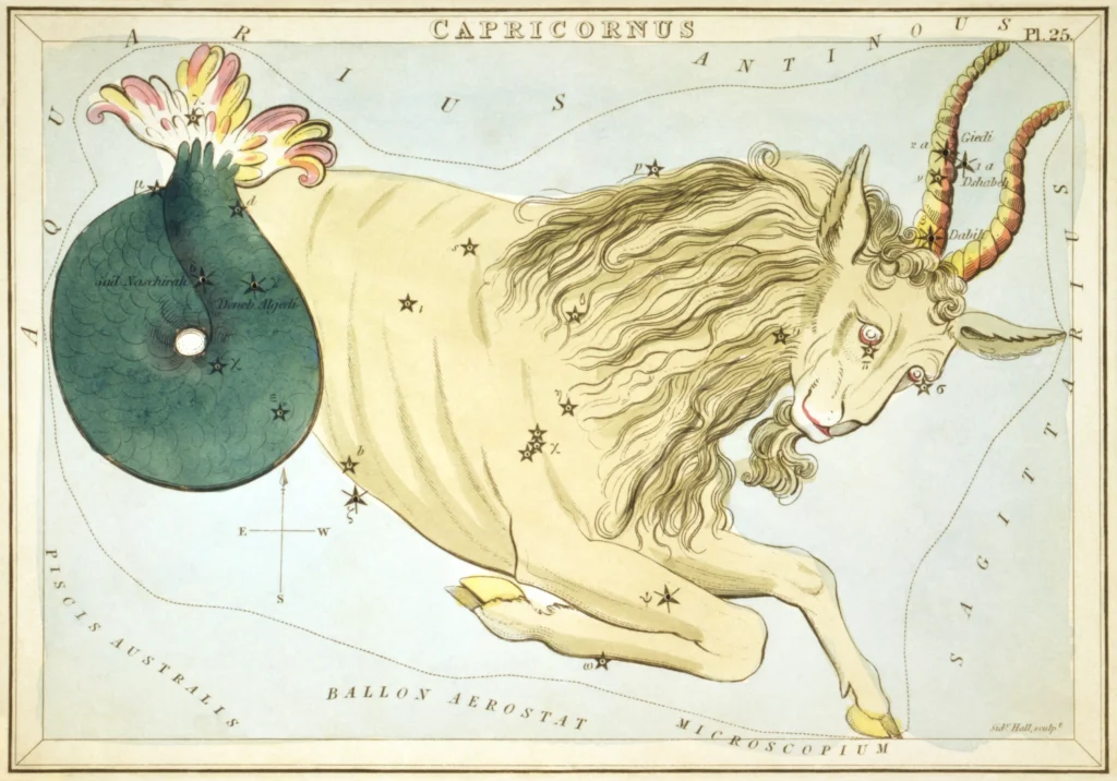 星座カードのセット「ウラニアの鏡」に描かれたやぎ座1825年頃
