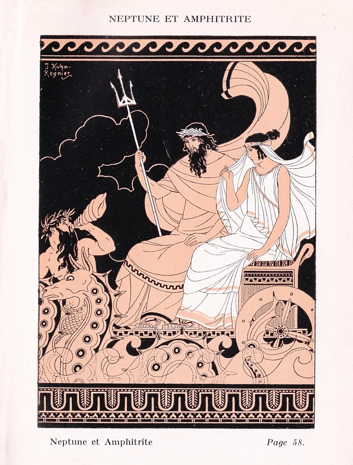 Joseph Kuhn-Régnier『Contes et légendes mythologiques』 (1936)より ポセイドンとアンピトリテ