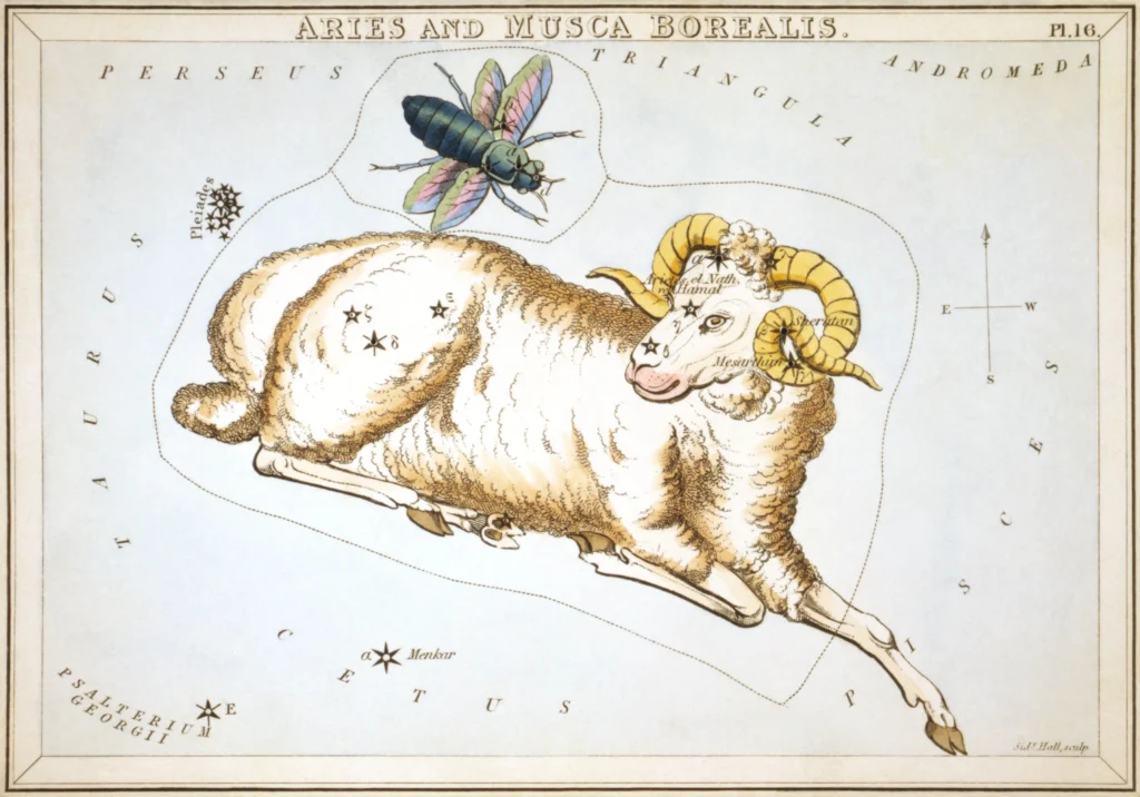 星座カードのセット「ウラニアの鏡」に描かれたおひつじ座1825年頃