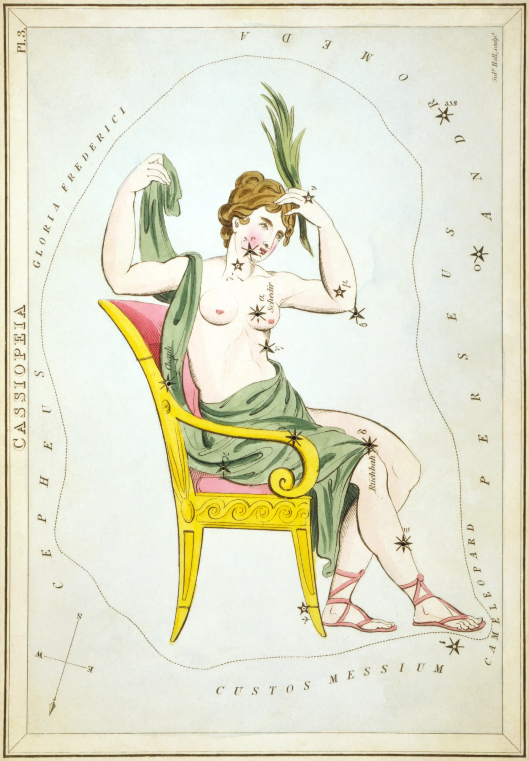 星座カードのセット「ウラニアの鏡」に描かれたカシオペヤ座1825年頃