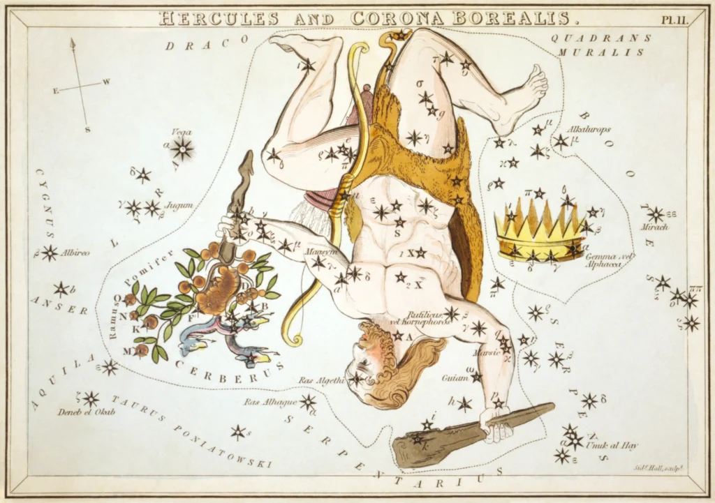 星座カードのセット「ウラニアの鏡」に描かれたヘラクレス座1825年頃