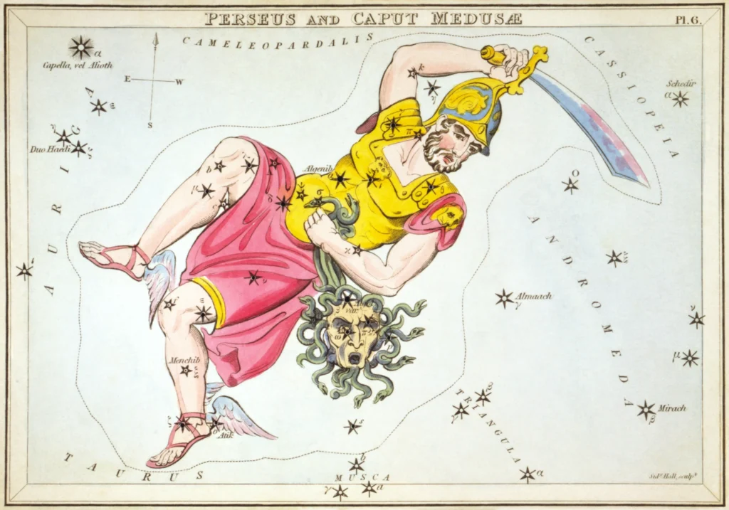 星座カードのセット「ウラニアの鏡」に描かれたペルセウス座1825年頃