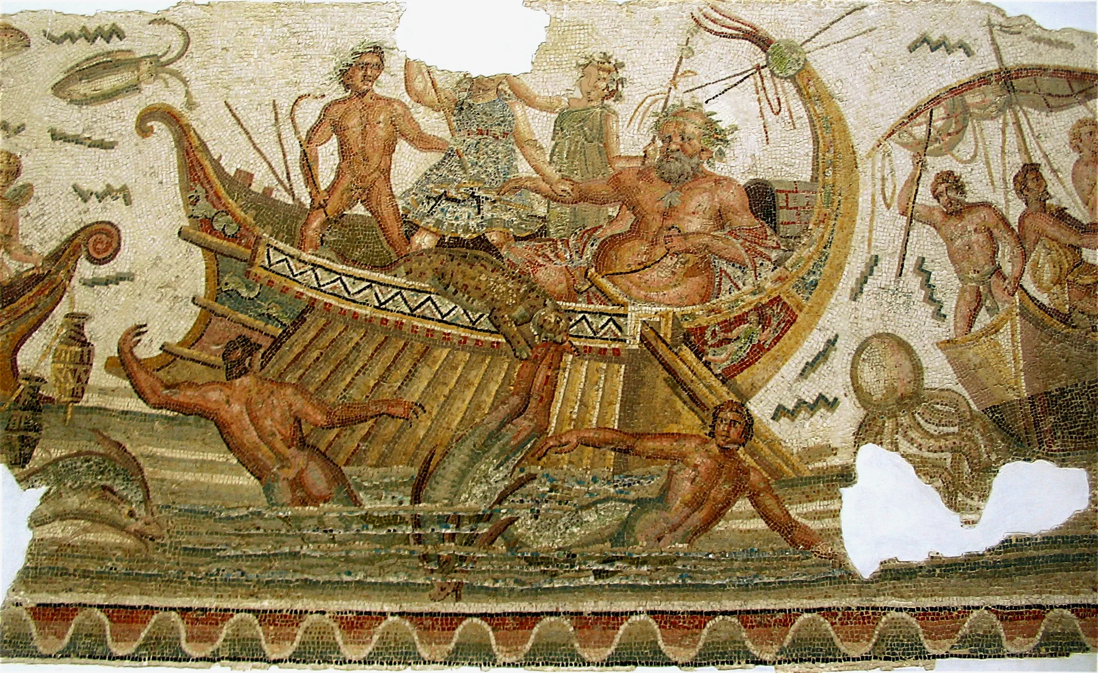 北アフリカのローマ時代のモザイク「ディオニュソスが海賊を追い払う」2世紀頃