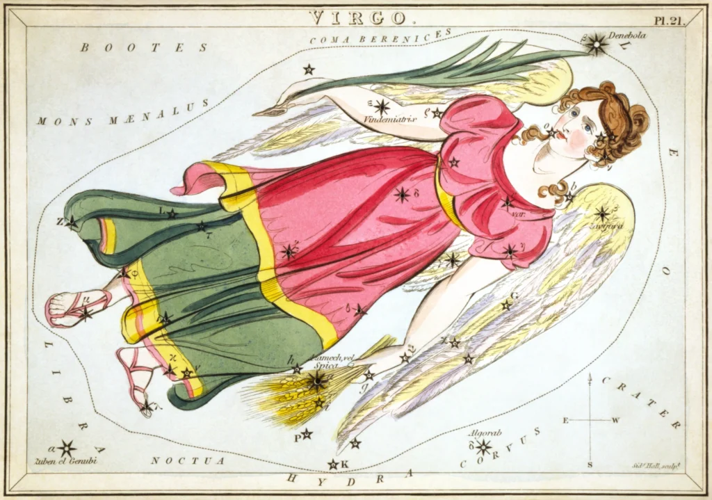 星座カードのセット「ウラニアの鏡」に描かれたおとめ座1825年頃
