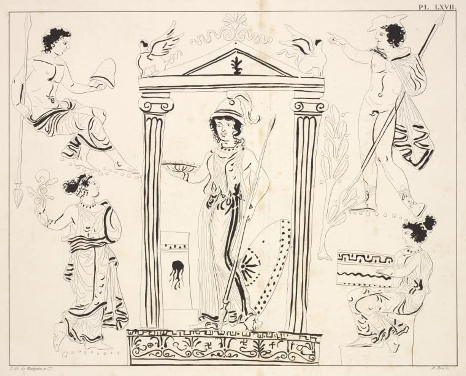 Lith. Kaeppelin「カストルとポリュデウケス（左上と右上）、そしてヒライラとポイベ（左下と右）」
1844年-1861年