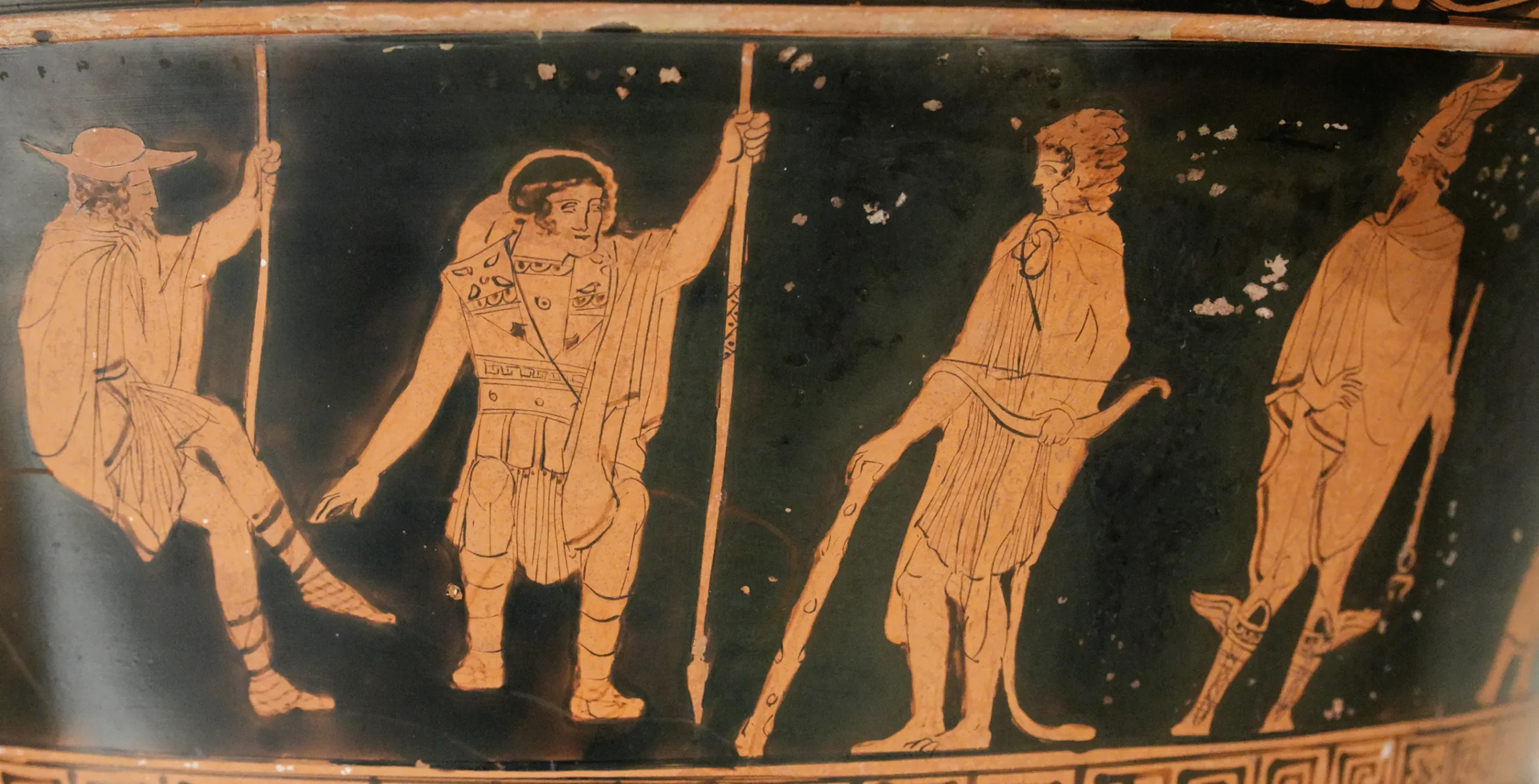 アッティカの赤絵式聖杯クラテル「冥府のヘラクレス、テセウス、ペイリトオス、そしてヘルメス」紀元前450年頃-紀元前440年頃